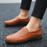 Genuine Leather Men's Shoes Casual Slip on Formal Loafers Moccasins Black Driving Mart Lion   