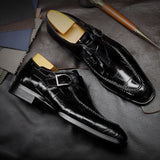 Classic Flat Shoes Men's Designer Formal Dress Leather Loafers Valentine Gifts Mart Lion Black 38 