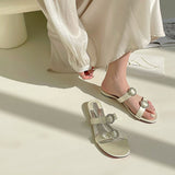 Women Flat Sandals Satin Slippers Ladies Rhinestone Buckle Summer Casual Shoes Soft Sole Bridesmaid Slippers Mart Lion   