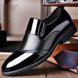Black Patent PU Leather Shoes Slip on Formal Men's Point Toe Wedding Elegant  Casual MartLion   