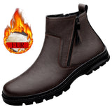 Men's Boots Designer Autumn Ankle Round Toe Snow High Shoes Winter Leisure Leather Velvet Warm MartLion Brown-FUR 43 