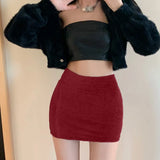 Women's Wrap Short Skirt Waist Elastic Slim Fit Solid Color Half length Skirt MartLion   