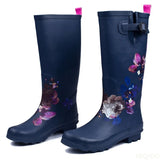 Woman Waterproof Rain Boots Women Spring Autumn Rainboots Print Female Knee-High Non-Slip Casual Shoes MartLion   