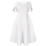 Summer solid color casual cloak dress short sleeve elegant party dress women clothing MartLion WHITE XXL 