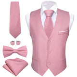 Luxury Red Solid Vest for Men's Silk Satin Waistcoat Bowtie Tie Hanky Set Sleeveless Jacket Wedding Formal Suit Barry Wang MartLion 2425 S 