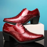 Pointed Men's Shoes Red Leather Height Increasing High Zapatos Hombre De Vestir MartLion   