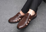 Men's Genuine Leather Sandals Summer Hollow Breathable Leather Shoes Casual Soft Flats Mart Lion   