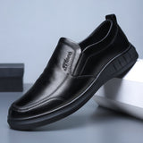 Men's Black Leather Casual Shoes Sneaker Slip-on Loafers Soft Bottom Non-slip Dad Driving Mart Lion   