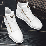 White Leather Boots Metal Men's Shoes Metal Double Zipper Casual Leather MartLion   