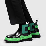 Designer Men's Genuine Leather Chelsea Boots Vintage Green Platform Ankle Slip On Casual Shoes Luxury Motorcycle Mart Lion   