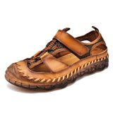 Men's Summer Shoes Sandals Outdoor Baotou Breathable Non-Slip Leather Beach Crash Proof Mart Lion Light brown 38 