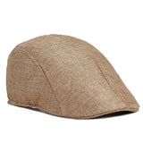 Spring and summer men's solid color hat imitation hemp beret British retro summer breathable hat for the elderly hat MartLion kaki  