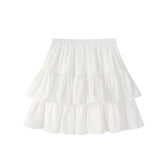 Pleated Skirt Women White Ruffle Sweet Pretty Style Skirt Elastic Waist Summer Slim Basic Dress MartLion WHITE S 