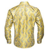 Yellow Paisley Silk Shirts Men's Luxury Wedding Party Dress Shirt Long Sleeve Top Club Prom Blouse MartLion   