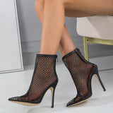 Liyke Roma Style Black Mesh Hollow Out Summer Ankle Boots Sandal Women Pointed Toe Zip Thin High Heels Dance Shoes Pumps MartLion   