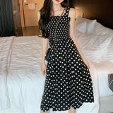 Women's Dresses  Summer  Loose None Sleeve Polka Dot Shoulder Dresses MartLion   