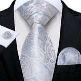 Gray Striped Paisley Silk Ties For Men's Wedding Accessories 8cm Neck Tie Pocket Square Cufflinks Gift MartLion SJT-8309  
