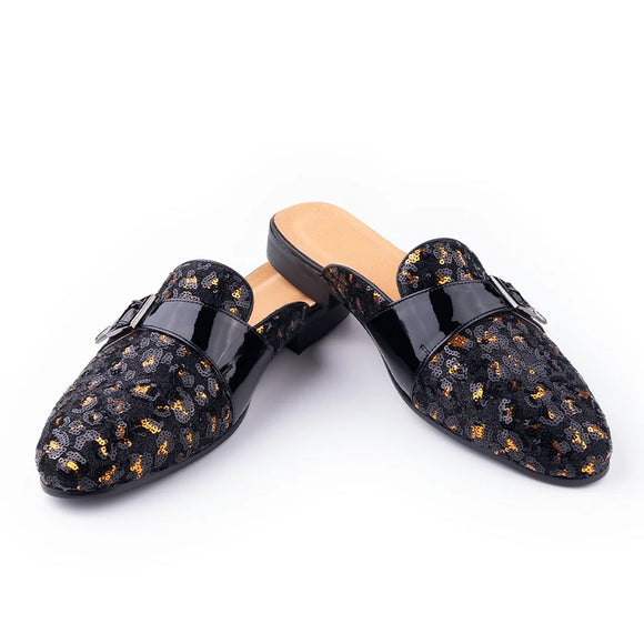 Luxury Moccasins Men's Slippers Casual Sequin Cloth Slipper Black Red Loafers Hide Toes Shoes Outdoor Slipper MartLion   