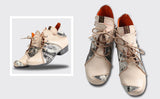  Lace Up Newspaper Print Leather Women's Ankle Boots MartLion - Mart Lion
