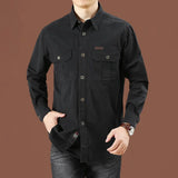 Shirts Men Long Sleeve Casual Cotton Shirt Clothing Black MartLion   