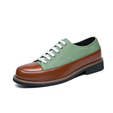 Leather Shoes Men's Casual Lace Up Loafers Low Heel Platform Leather Premium Casual Oxford MartLion Green 42 