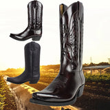 Mid-calf Boots Woman Side Zipper Pointed Western Retro Black Hombre MartLion   