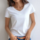 Women's T-Shirt Casual Solid Short Sleeved Tops Slim Half-Sleeved Bottoming Tee Summer Clothes MartLion   