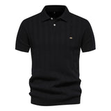 Summer Ribbed Knit Polo Shirt Men's Breathable Textured Polo Shirts MartLion Black EUR S 55-65kg 
