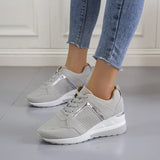 Chunky Sneakers Solid Color Platform Shoes Thick Bottom Zipper Women's Vulcanized Shoes MartLion   