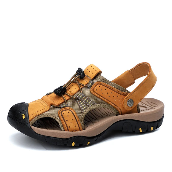 Men's Summer Sandals Leather Outdoor Beach Shoes Pure Handmade Slippers Luxury Casual MartLion jinhuang 38 
