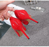 Women Pointed Toe Pumps Patent Leather Dress Red 11CM High Heels Boat Shoes Mart Lion   
