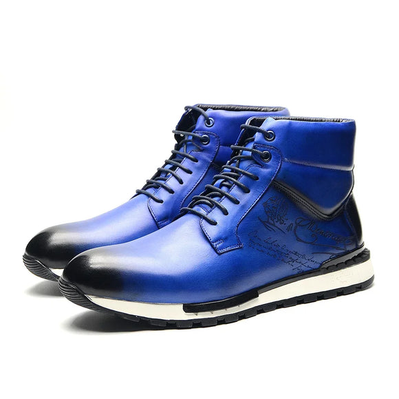 Design Men's Winter Ankle Boots Genuine Leather Lace-Up High Top Flat Sneakers Street Style Casual Shoes MartLion   