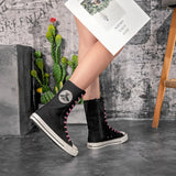Women's Raised Canvas Shoes with Front Lace Up Side Zipper and Hot Diamond Shoes for Casual Breathable Canvas Boots for Couples MartLion   
