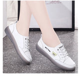 Spring Oxfords Women's Flat Shoes Casual Classic Solid Color PU Leather White Lacing Sneakers MartLion   