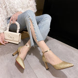 Bling High Heels Pumps Women Gold Silver Wedding Party Shoes Summer Toe Thin Heels Pumps MartLion   