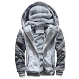 Men's Fleece Jacket Camouflage Thicken Jackets Hooded Coat Winter Long Sleeve Down Coats Casual Streetwear Men's Hoodies MartLion Light gray S 