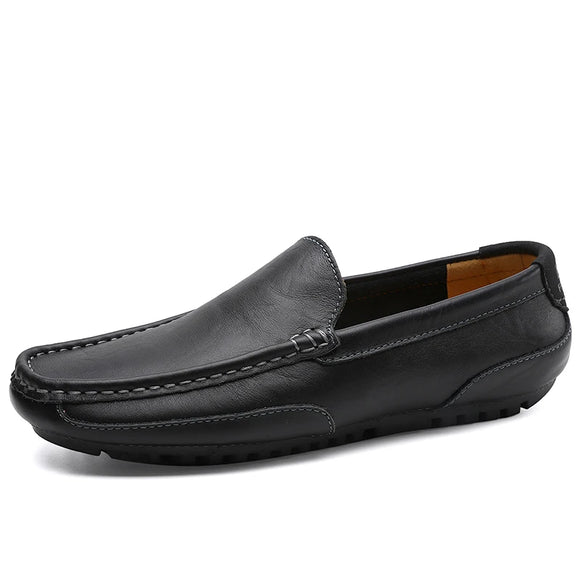 Genuine Leather Men's Casual Shoes Soft Loafers Moccasins Breathable Slip on Black Driving MartLion black 37 
