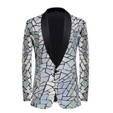 Luxury Wave Striped Gold Sequin Blazer Jackets Men's Shawl Lapel One Button Shiny Party Wedding Suits Jackets Tuxedo Blazer MartLion Silver XS 