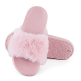 Summer indoor shoes ladies flat solid color open toe flip flops fake fur fox fur slippers MartLion   