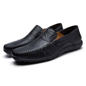 Classic Brown Loafers Men's Flat Casual Leather Shoes Slip-on Moccasins zapatos hombre MartLion black 8008 38 CHINA