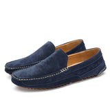 Suede Leather Men's Loafers Luxury Casual Shoes Boots Handmade Slipon Driving Moccasins Zapatos Mart Lion Blue 38 