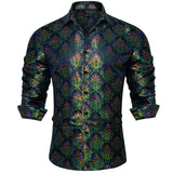 Luxury Men's Long Sleeve Shirts Red Green Blue Paisley Wedding Prom Party Casual Social Shirts Blouse Slim Fit Men's Clothing MartLion CYC-2053 S 