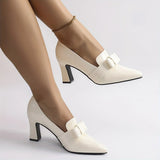 Elegant High Heeled Pumps For Women, Pointed Toe Shallow Mouth Slip On Soft Sole Dressy Chunky Heels, Bowknot Formal Shoes MartLion