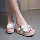 Summer Flower Decoration Platform Wedges Sandals Women Silver High Heels Female Summer Gold Shoes Mart Lion Pink 34 