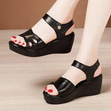 platform sandals women shoes summer high heels wedge ladies waterproof beach office MartLion Black 43 