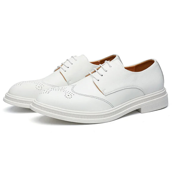  White Shoes Men's Comfort Leather Derby Lace-up Casual Dress MartLion - Mart Lion