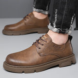 Cow Leather Autumn Platform Shoes for Men's Casual Designer Derby Low Top Work Ankle Boots MartLion Khaki 39 