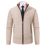 autumn winter men's casual stand collar solid color warm knit coat MartLion cream-coloured M 