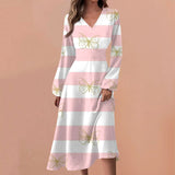 Casual Dresses Unique Mid-Calf Dresses For Women's V-Neck Long Sleeves Printed Frocks MartLion Pink S CHINA
