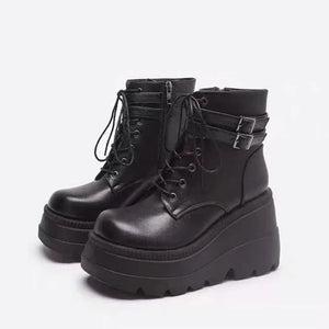 Design Women High Heels Punk Gothic Female Motorcycle Boots Platform Women Boots Wedges Ankle Boots MartLion